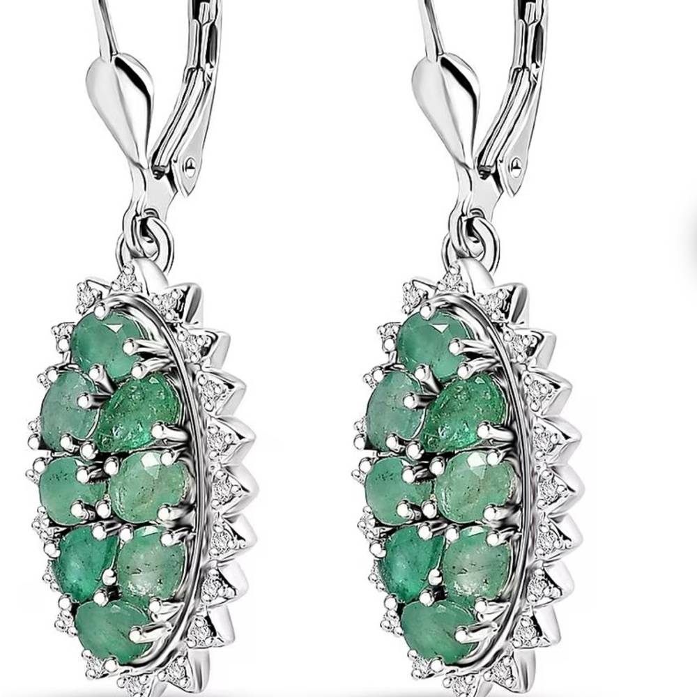Colombian Emerald and White Zircon 4.00 Carat Earrings in Sterling Silver
